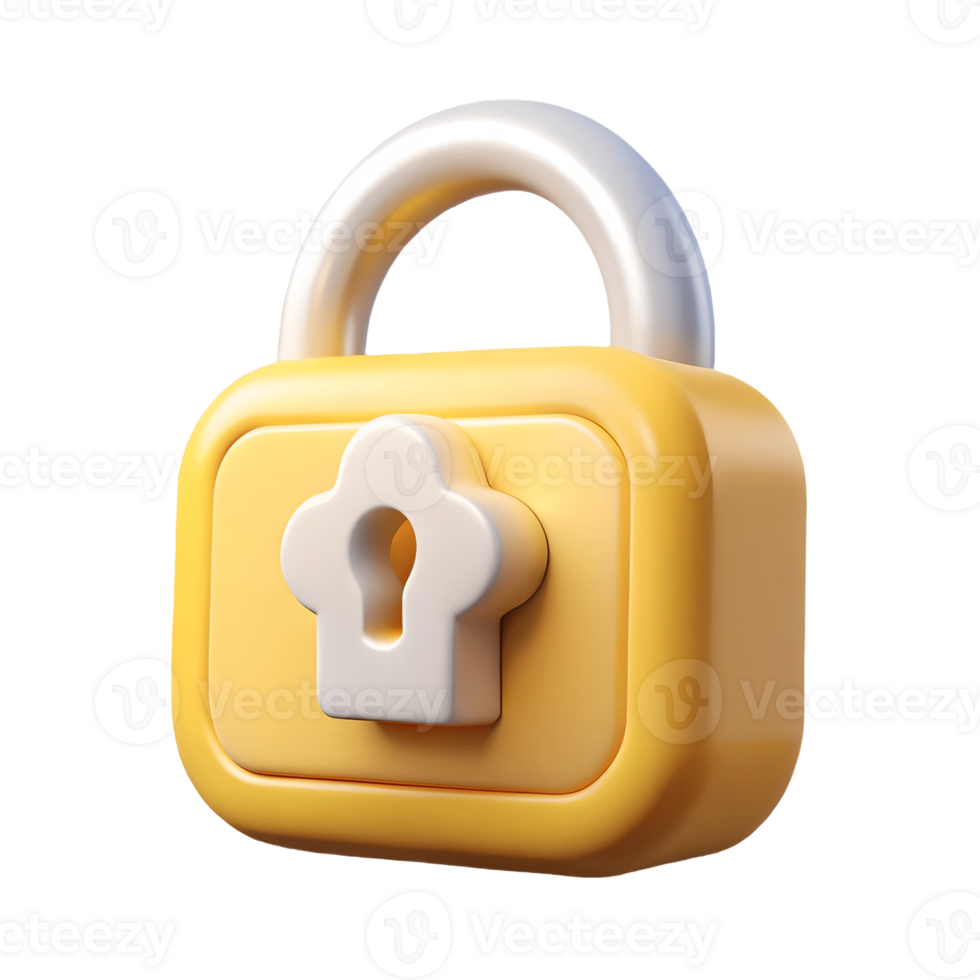 3D Yellow Lock Icon with White Keyhole, Symbolizing Security and Privacy on a transparent background, png