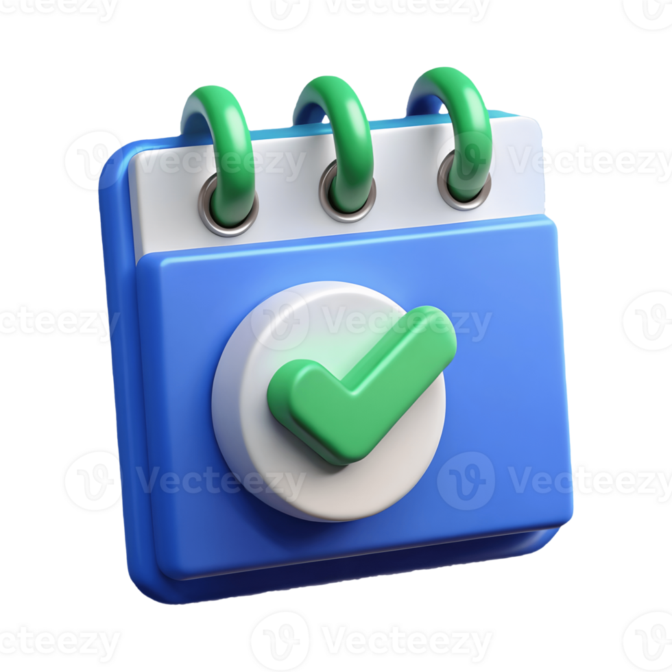 3D Blue Calendar Icon with Green Check Mark on a transparent background, , Perfect for Scheduling and Task Completion Representations png