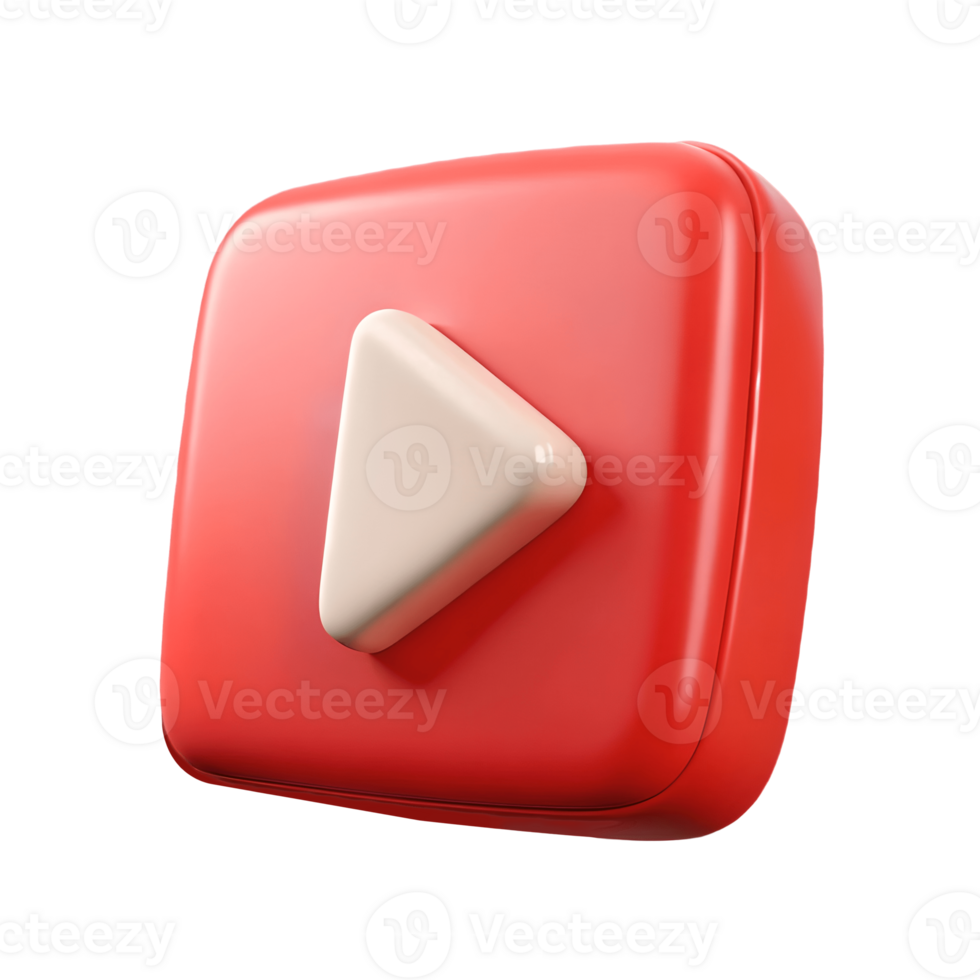 3D Rendered Red Play Button Icon on a transparent background, , Perfect for Media and Technology Concepts png