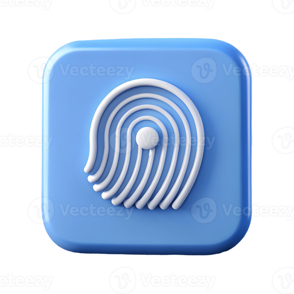 3D Fingerprint Icon on a Blue Rounded Square Button, Security and Authentication Symbol on a transparent background, png