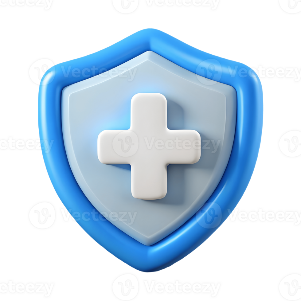3D Blue Shield with White Cross Symbol on a Transparent Background, on a transparent background, png