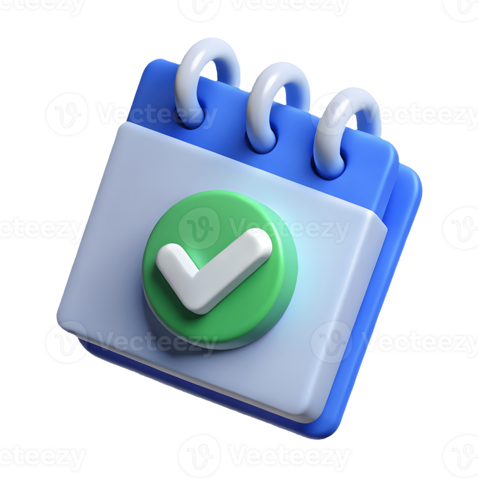 3D Blue Calendar Icon with Green Check Mark on a transparent background, , Perfect for Scheduling and Event Planning Illustrations png