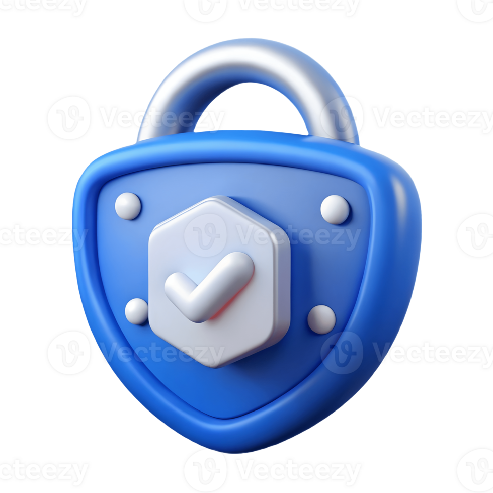 3D Blue Security Lock Icon with Check Mark on a Transparent Background, on a transparent background, png