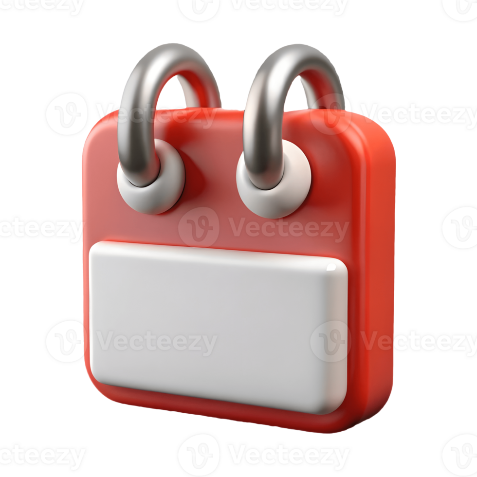 3D Red Shopping Bag Icon with Silver Handles on a transparent background, png