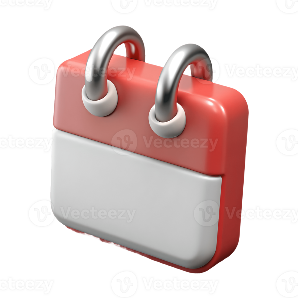 3D Red and White Calendar Icon with Metallic Rings on a Transparent Background, on a transparent background, png