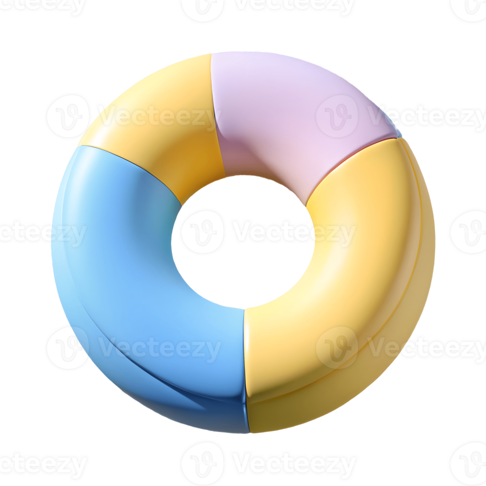 Colorful 3D ring divided into four segments in yellow, blue, and pink on a transparent background, . png
