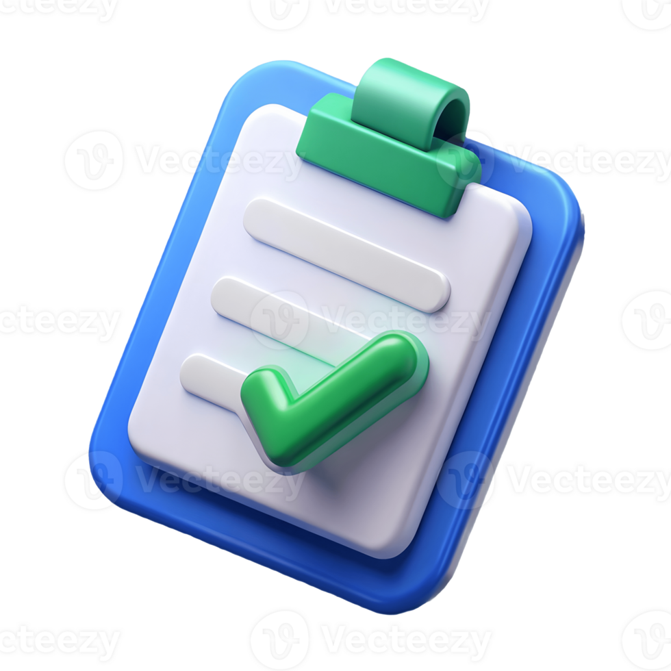3D Blue Clipboard with Green Checkmark on transparent background, , Symbolizing Approval or Completion in a Clean, Modern Design png