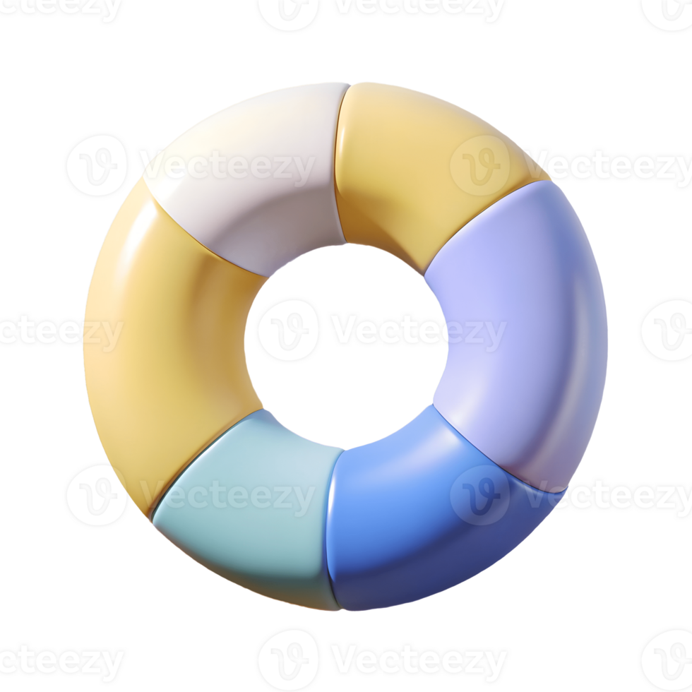 Colorful 3D ring divided into six segments with pastel colors, perfect for infographics and design projects on a transparent background, . png