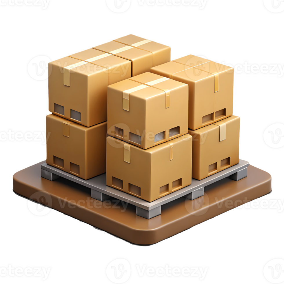 Stack of cardboard boxes on a pallet, perfect for logistics and shipping concepts, isolated on a transparent background, . png