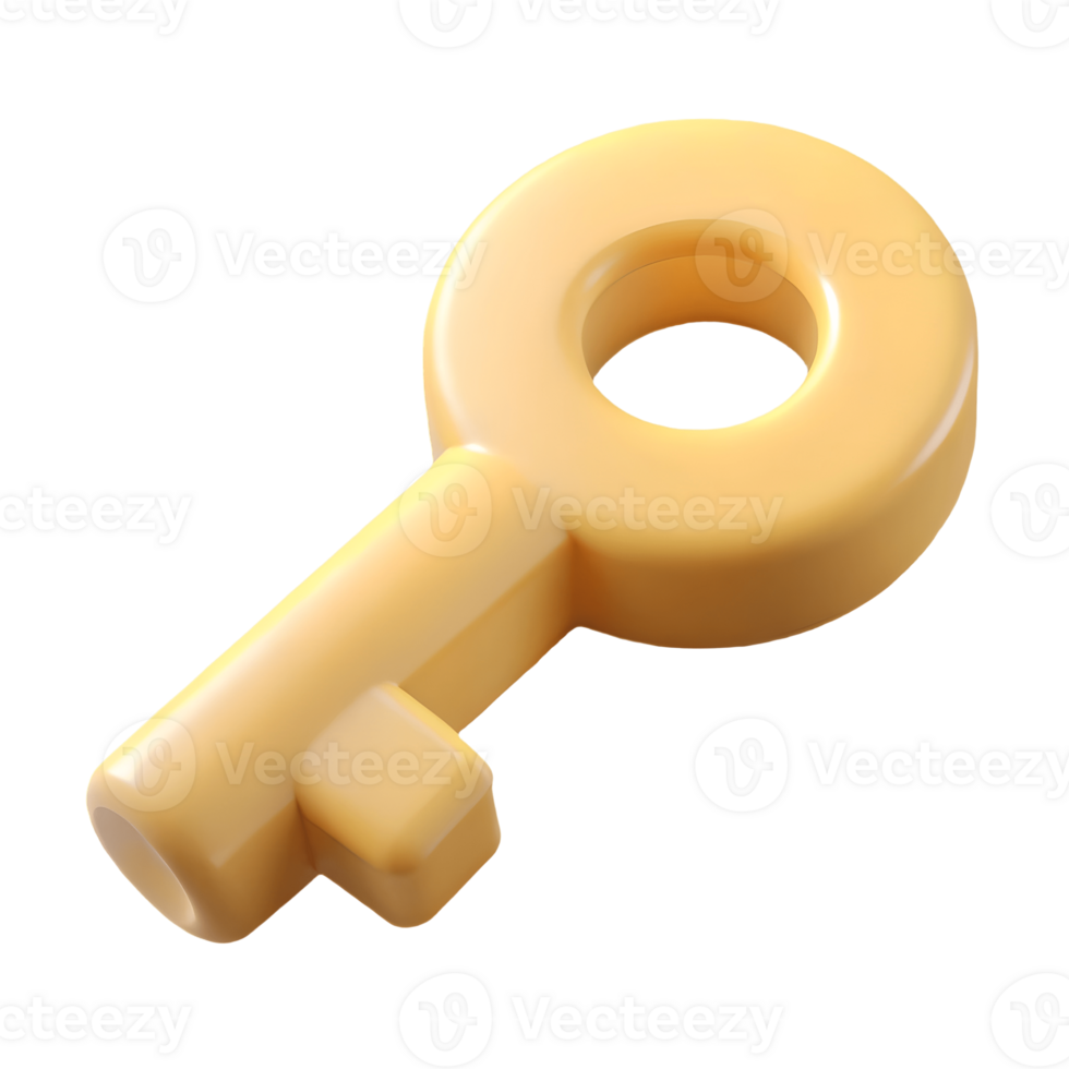 3D Golden Key Icon on a transparent background, , Symbolizing Security and Access in Modern Design png