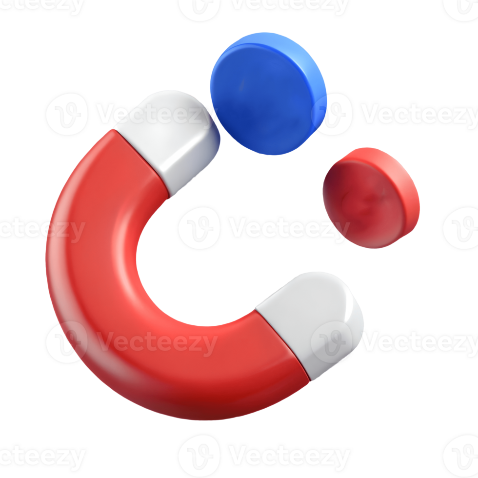 Red and blue 3D magnetic elements on a transparent background, , perfect for science and technology illustrations. png