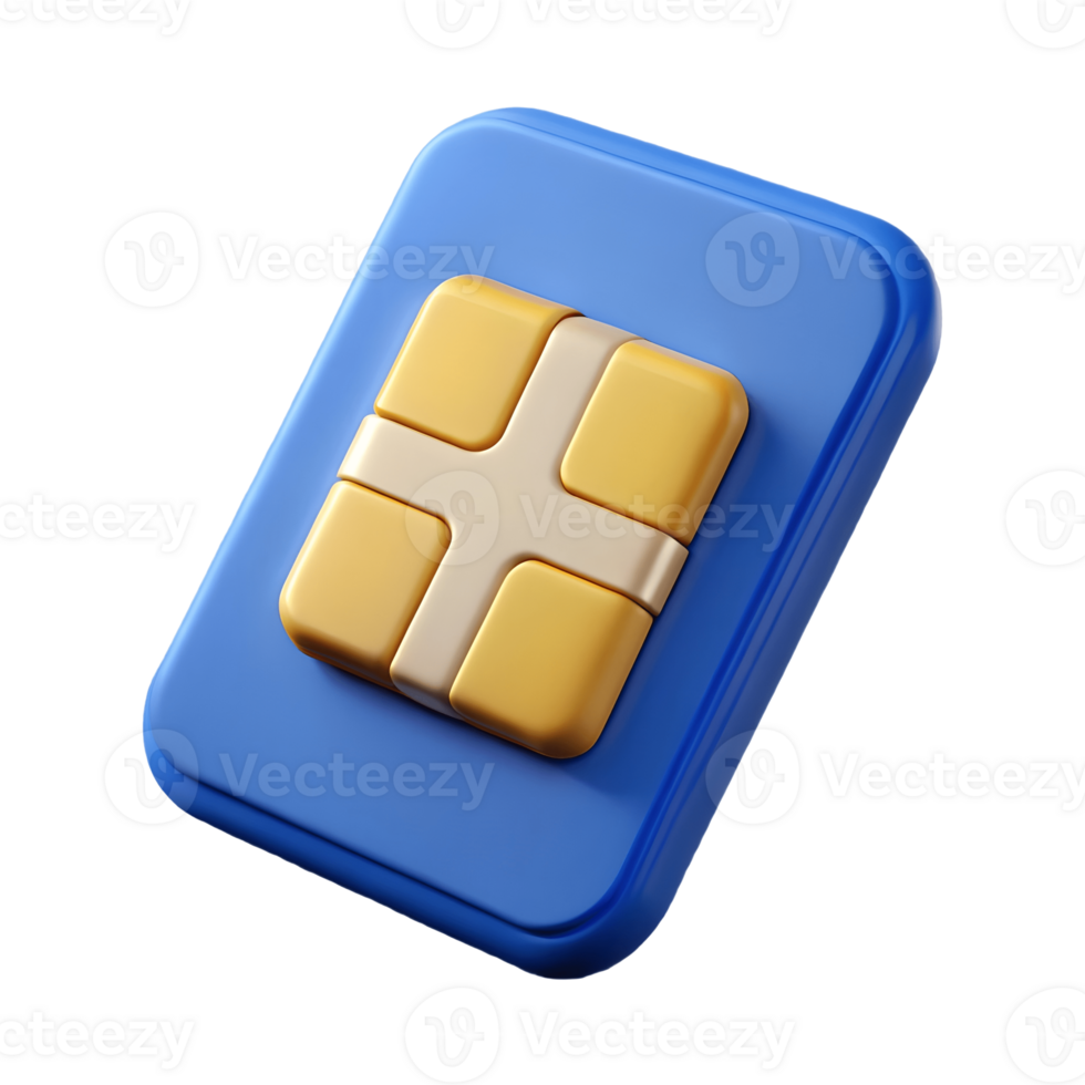 3D Blue Card with Gold Chip, Modern Payment Technology Icon on a transparent background, png