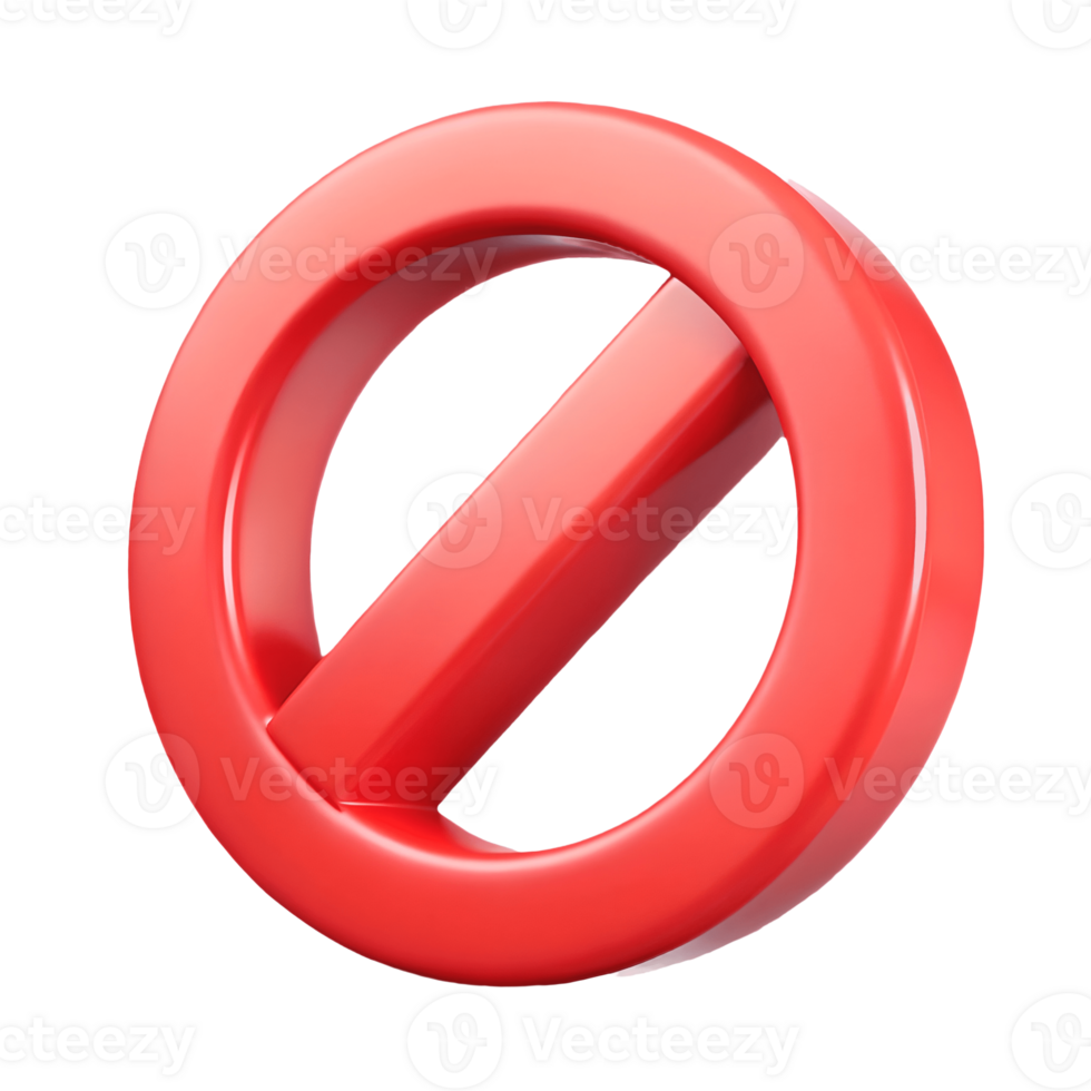 3D Rendered Red Prohibition Sign Isolated on a Transparent Background, on a transparent background, png