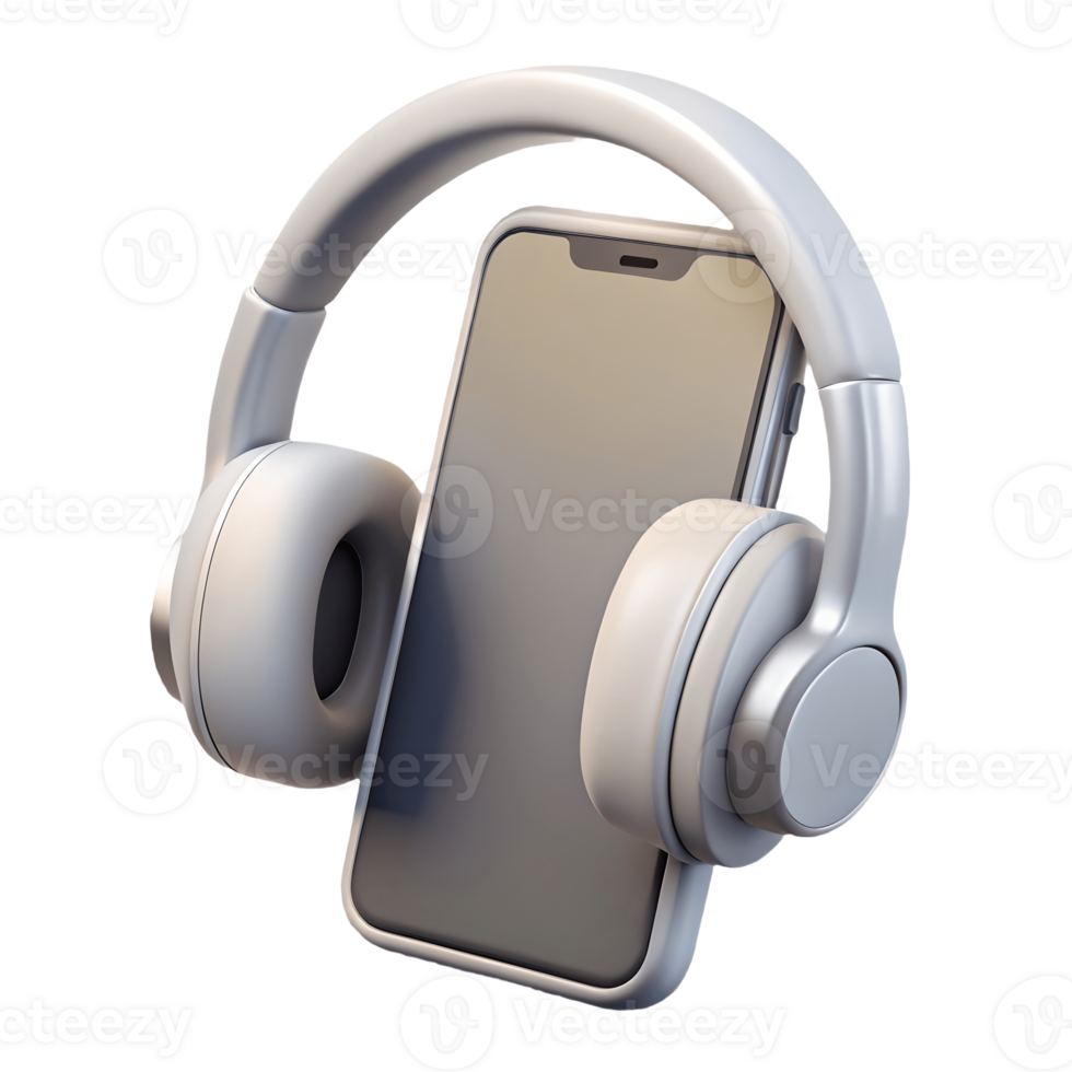 Modern wireless headphones and smartphone on a transparent background, , perfect for showcasing technology and music concepts. png