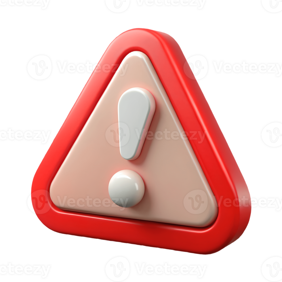 3D Rendered Red Triangle Warning Sign with Exclamation Mark on a transparent background, , Ideal for Safety Notices and Alerts. png