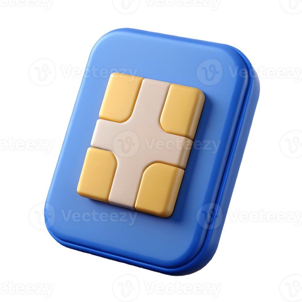 3D Blue Square Button with Yellow and White Cross Design on a transparent background, png