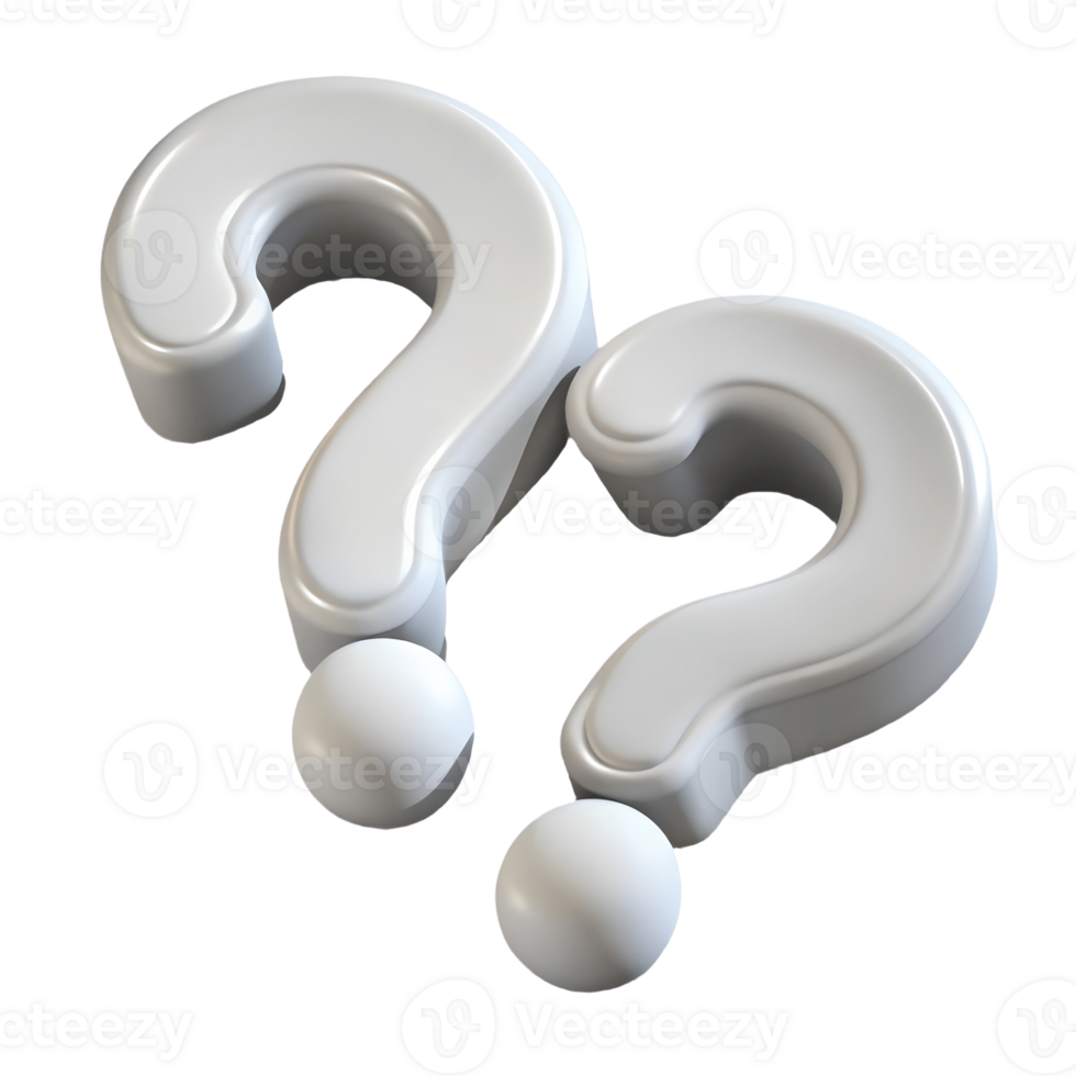 3D Rendered Large White Question Marks on a Transparent Background, on a transparent background, png