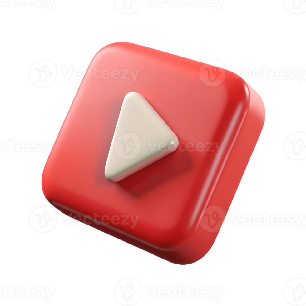 3D Rendered Red Play Button Icon on a transparent background, , Perfect for Multimedia Interfaces and Applications png