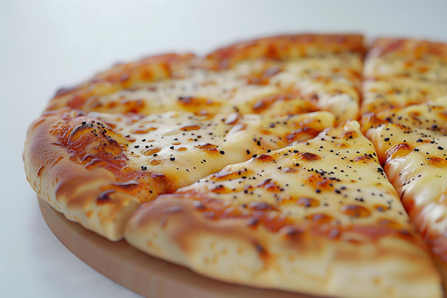 Hyper Realistic Close Up of a Freshly Baked Cheese Pizza on a White Background photo