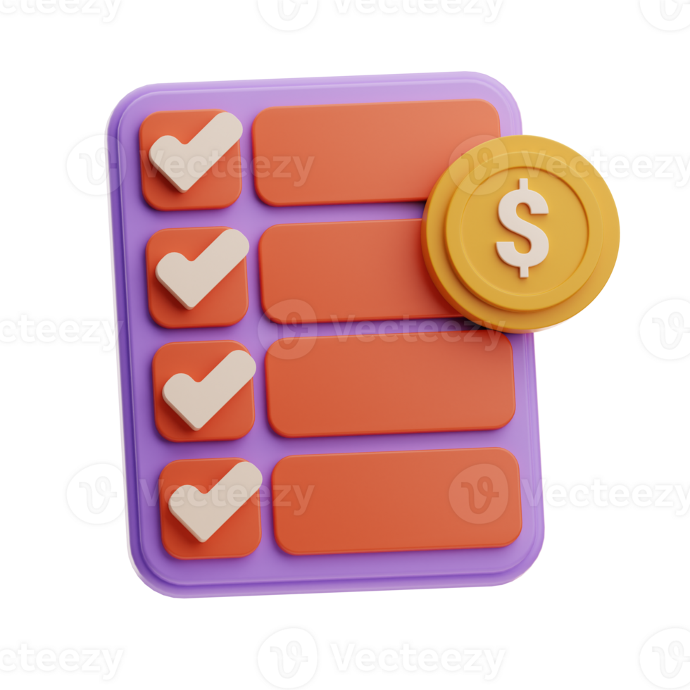3D Illustration Checklist with Coins png