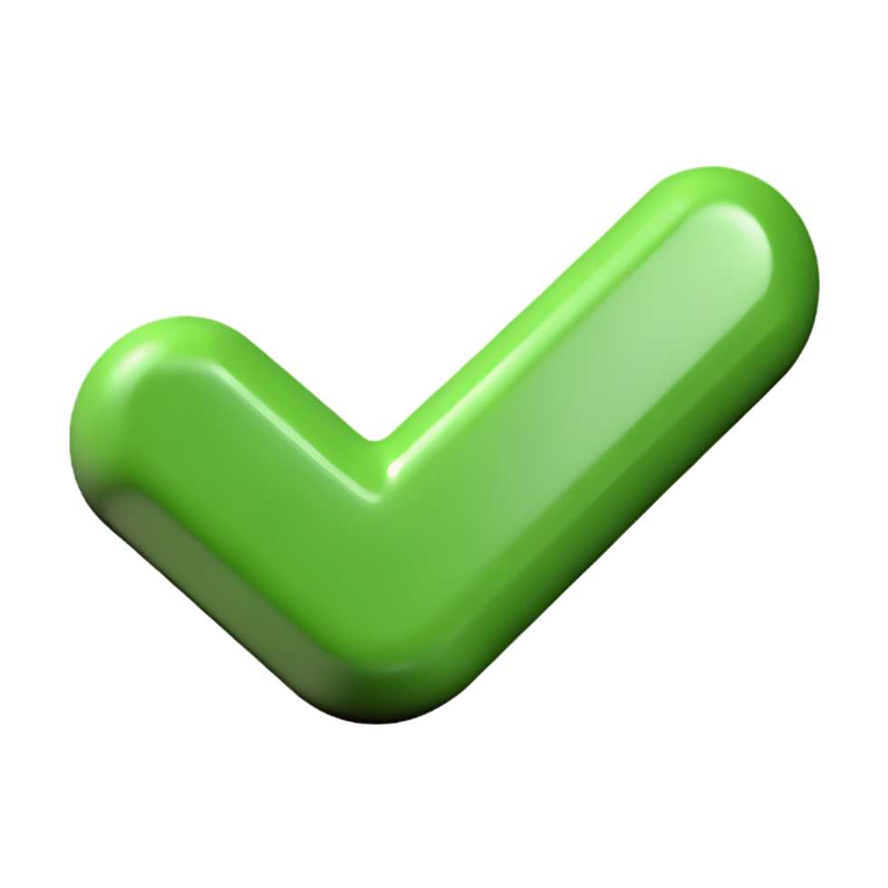 3D rendering of a Green Check Mark Symbol Isolated on transparant Background png