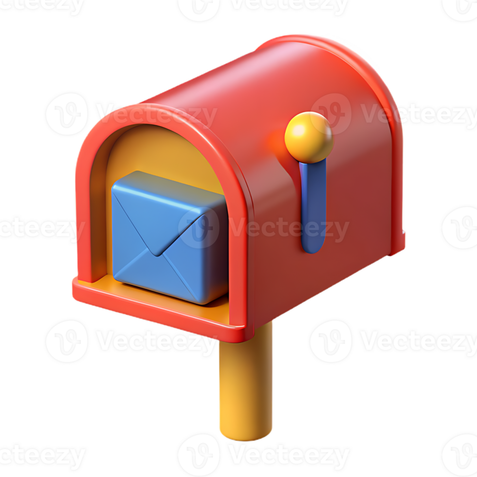 3D Render of a Classic Red Mailbox with a Blue Letter Inside Illustration png