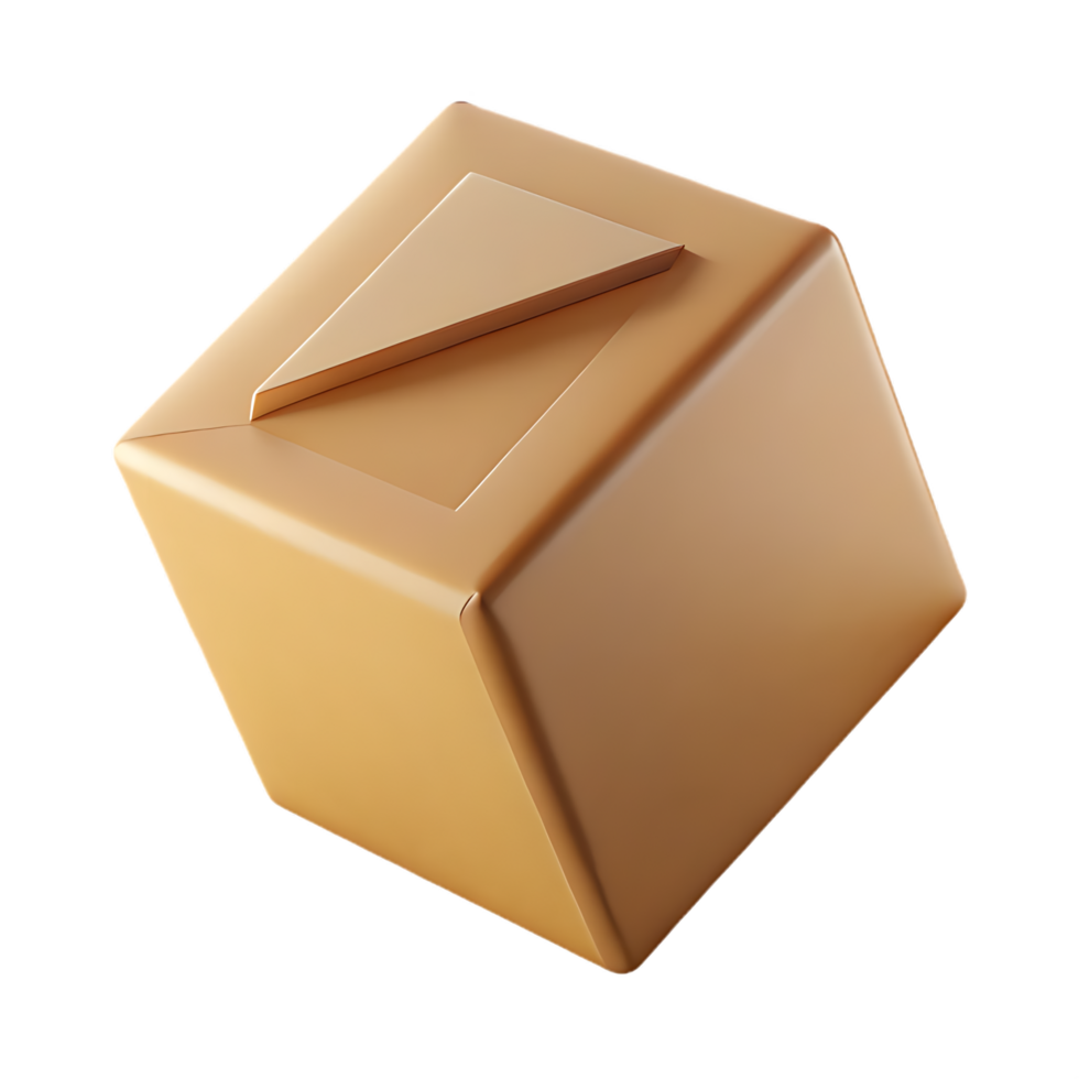 3D render Golden caramel cube with a pyramid png