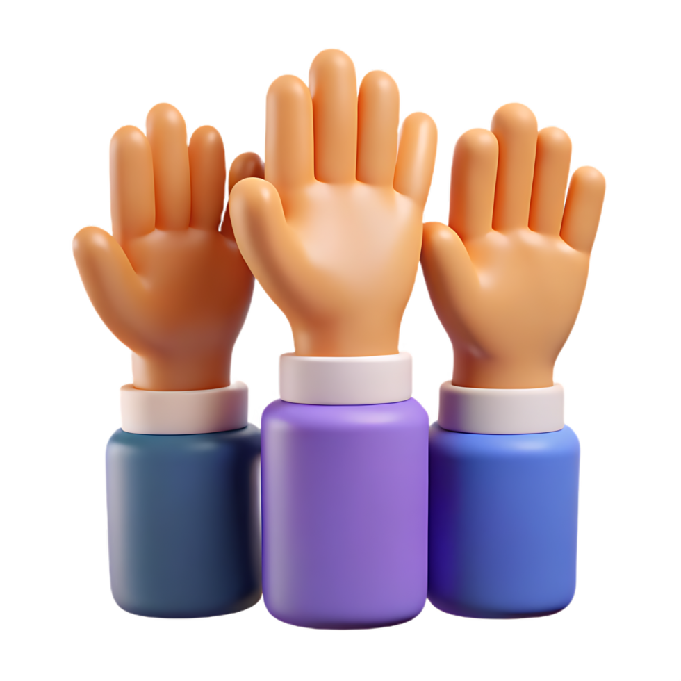 Stylized 3D Render of People Raising Their Hands in Agreement or Voting png