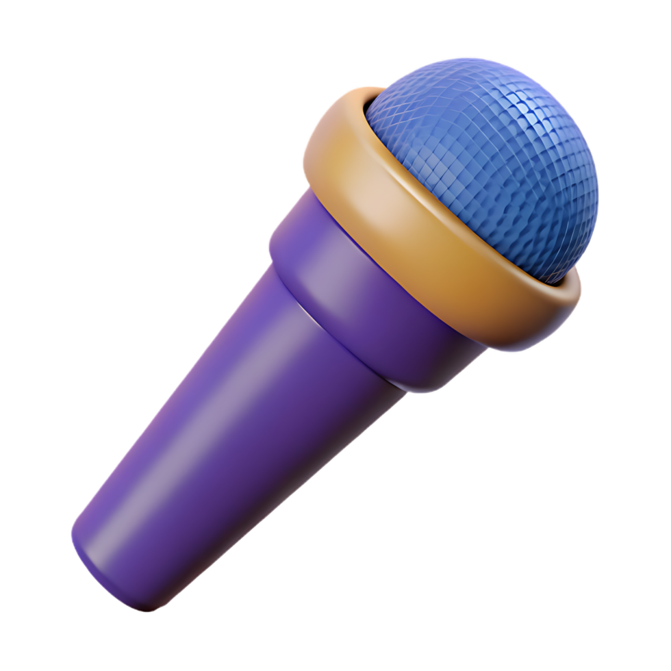 3D Render of a microphone with a combination of blue purple and gold colors on Transparant background design for broadcasting podcast png