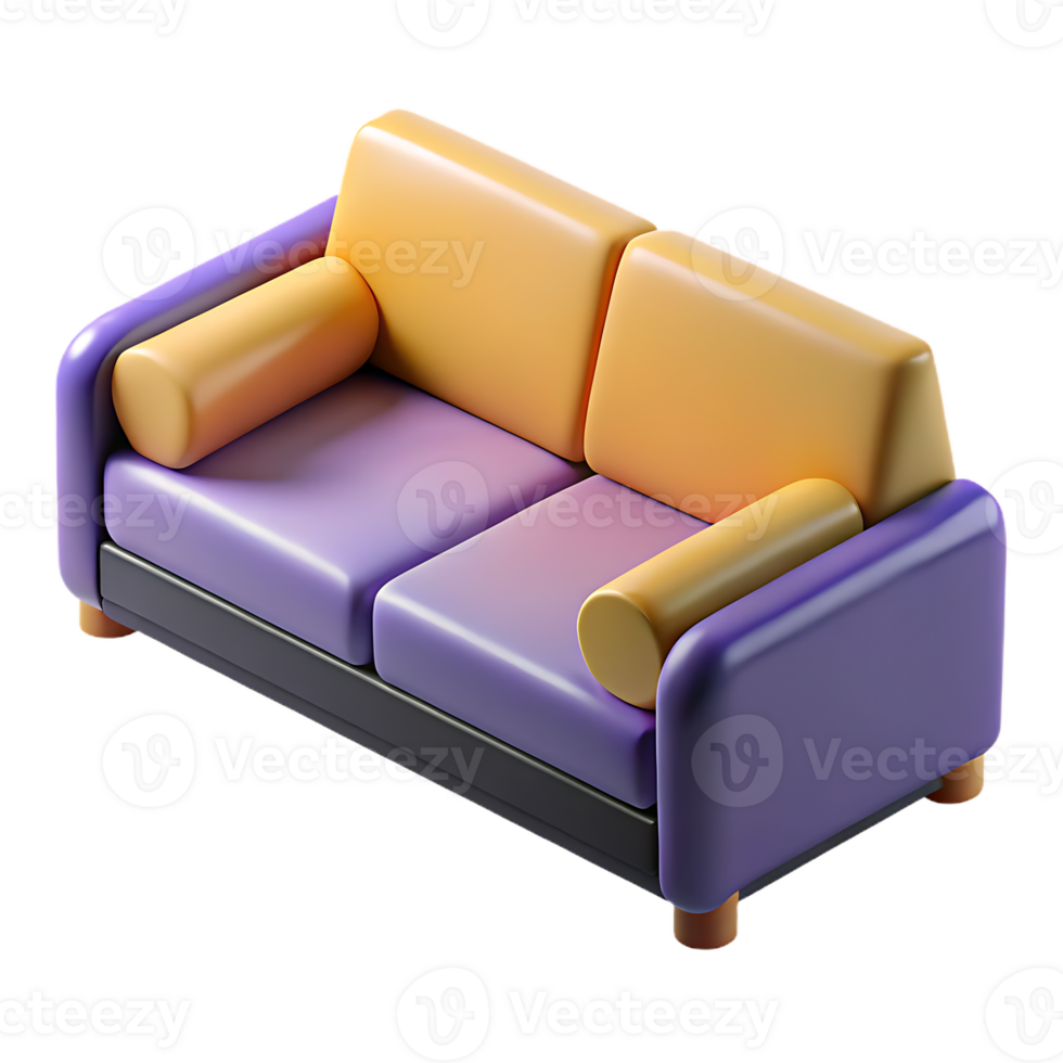 A Modern Two-Seater Sofa with Eye-Catching Purple and Yellow Combination png