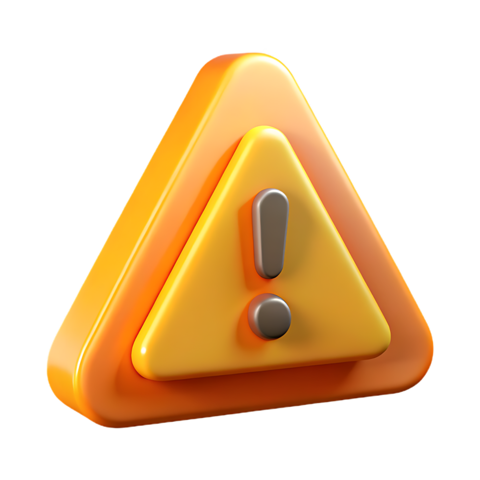 3D Illustration of an Orange Warning Sign on a Black Background png