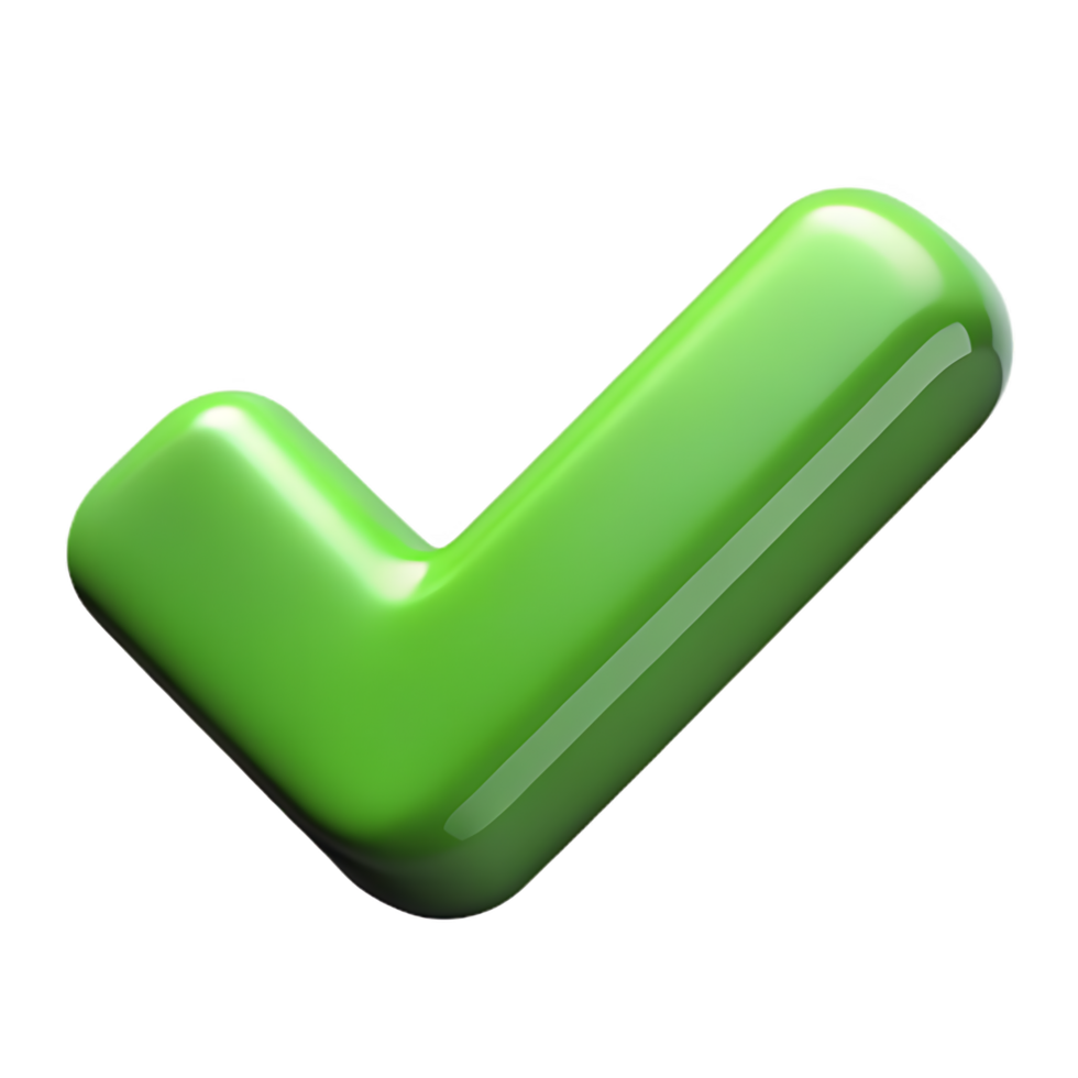 3D render Glossy Green Check Mark Symbol png