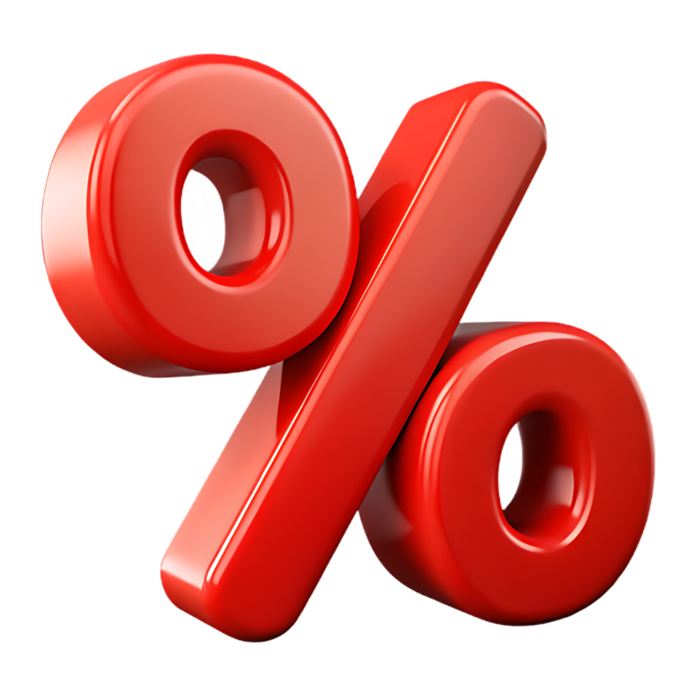 Shiny Red Percentage Sign Isolated on Transparant Background, 3D Rendered Discount Symbol with a Sleek Glossy Finish png