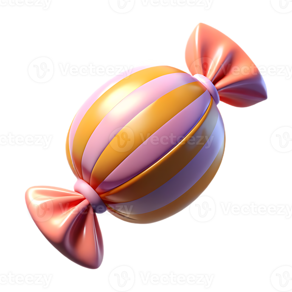 Delightful Wrapped Candy with Orange and Pink Stripes on Transparant Background png