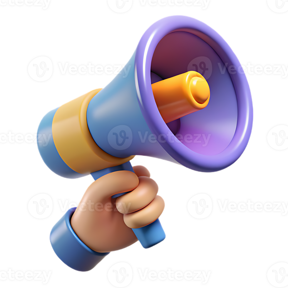 Stylized 3D Rendering of a Hand Holding a Megaphone for Communication png