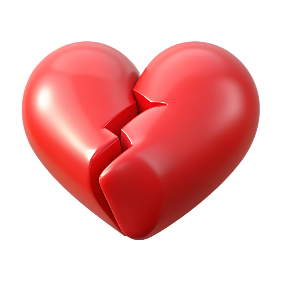 3D render symbolic broken heart on Transparant background conveys sadness and loss png