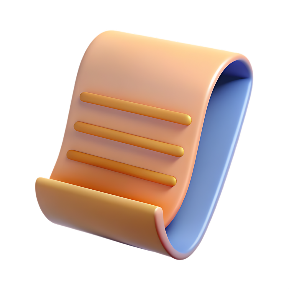 Elegant 3D Render of a Curved Document with Stylized Lines and Soft Lighting png