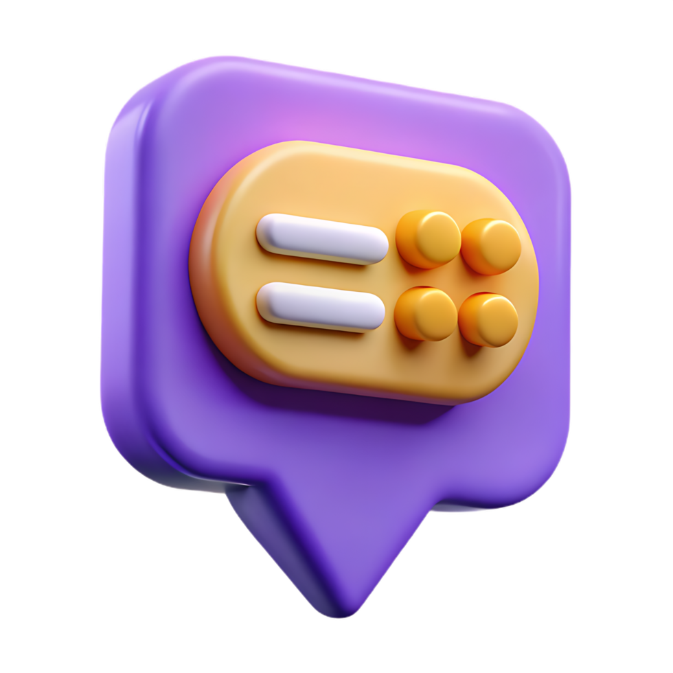 A 3D Rendered Game Controller Icon with a Trendy Purple Chat Bubble Style Background png