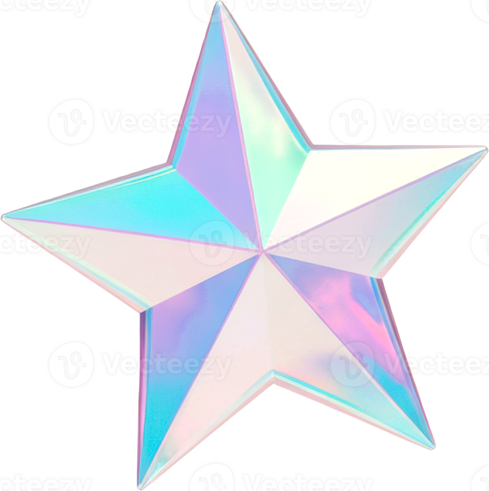 Shimmering 3D Iridescent Star with Holographic Texture png
