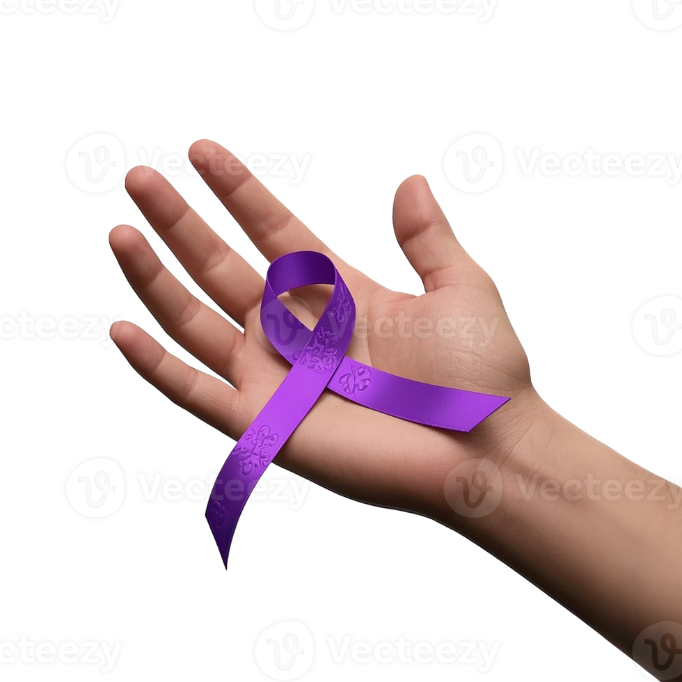 Purple Awareness Ribbon Held In A Hand Isolated On Transparent Background png
