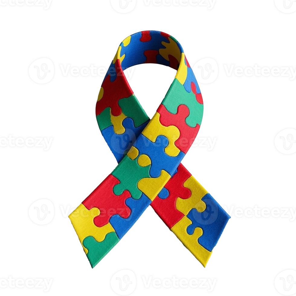 Vibrant Puzzle Ribbon Representing Autism Awareness And Support png