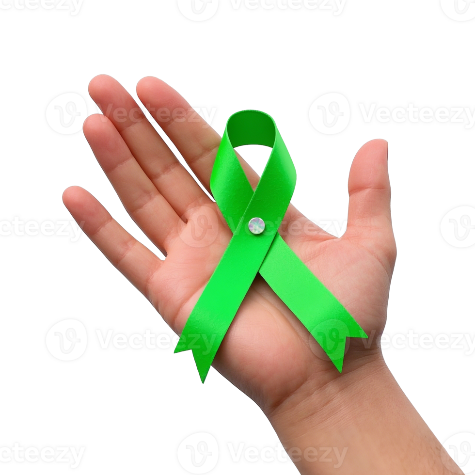 Symbolic Green Ribbon Held In Hand Isolated On Transparent Background png