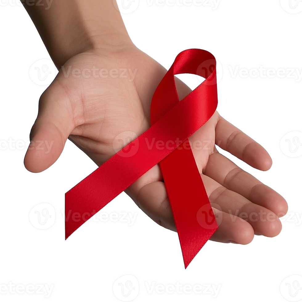 lose Up Of A Red Awareness Ribbon Held In A Hand png