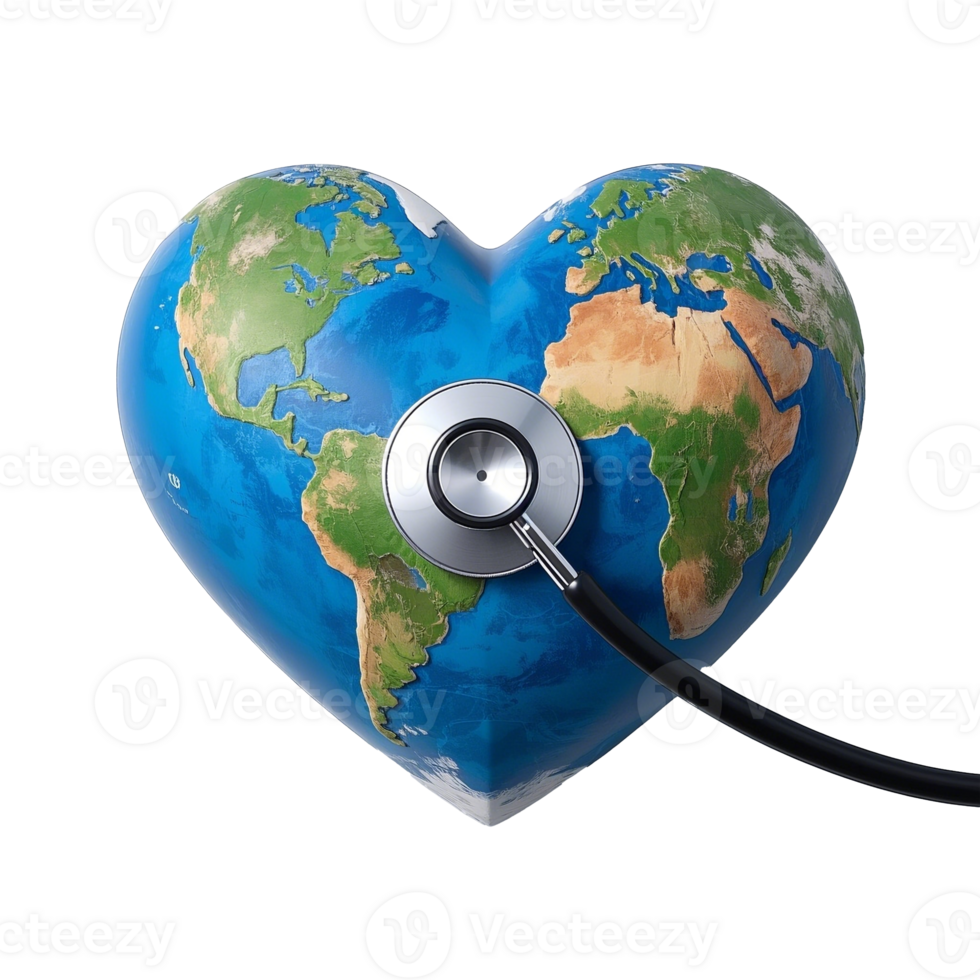Heart Shaped Earth With Stethoscope Isolated On Transparent Background png