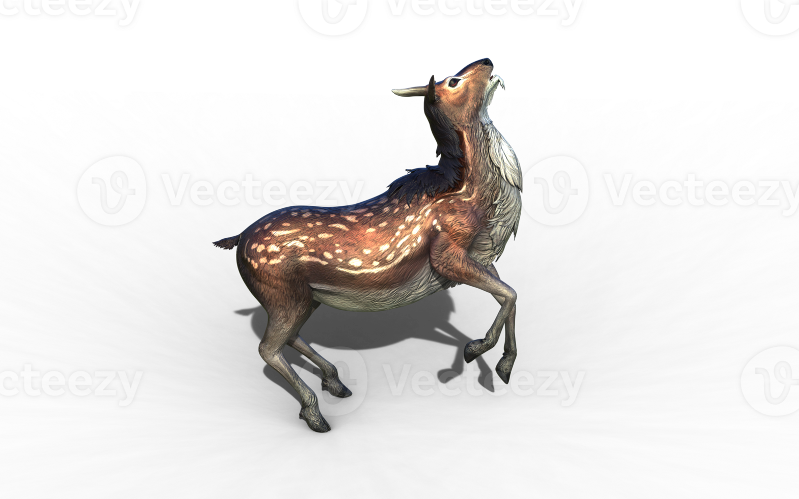 A majestic 3D illustration captures a graceful deer with intricate details and a striking pose, exuding elegance. png