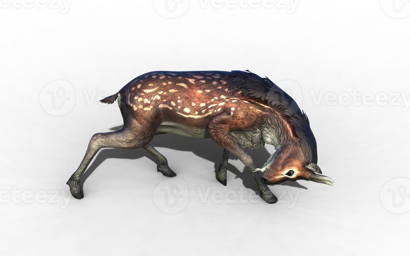 3d Illustration of Graceful antlers rise as the deer elegantly grazes, its coat shimmering under a radiant sunlit forest canopy. png