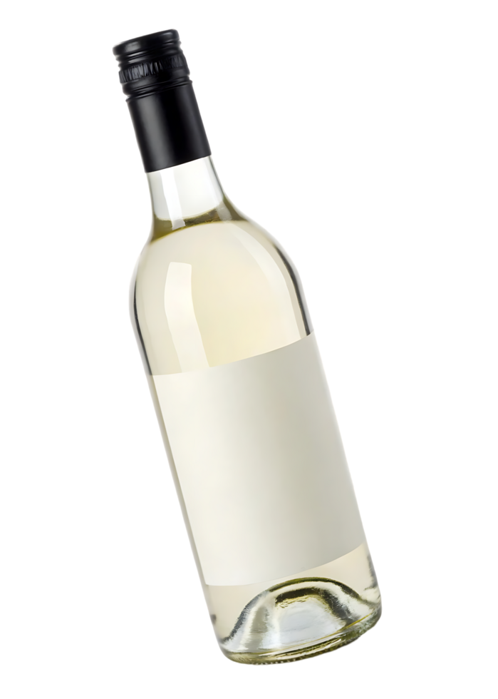 White wine bottle with blank label, isolated png