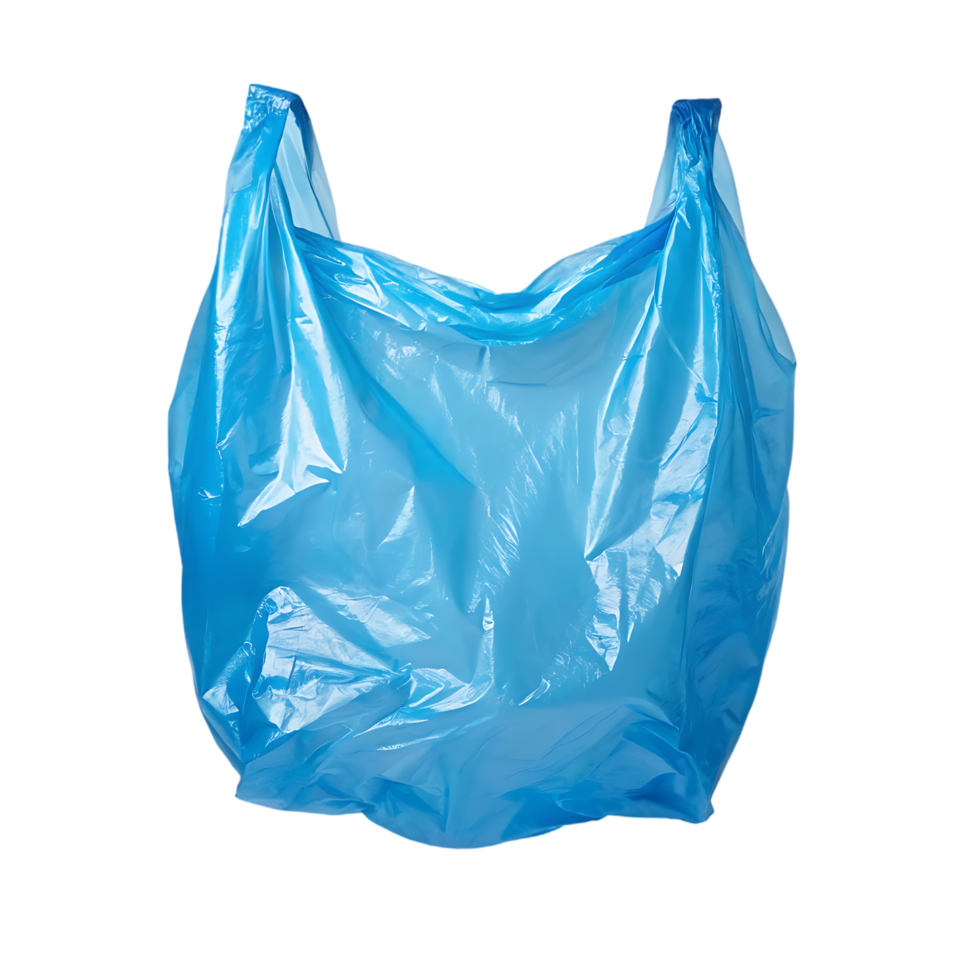 Single blue plastic shopping bag isolated png