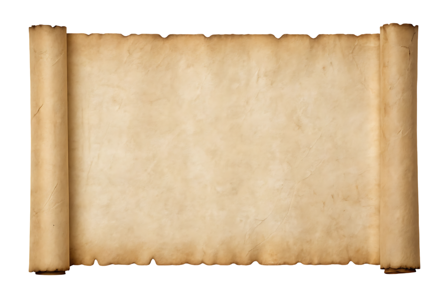 Aged parchment scroll, blank, isolated png