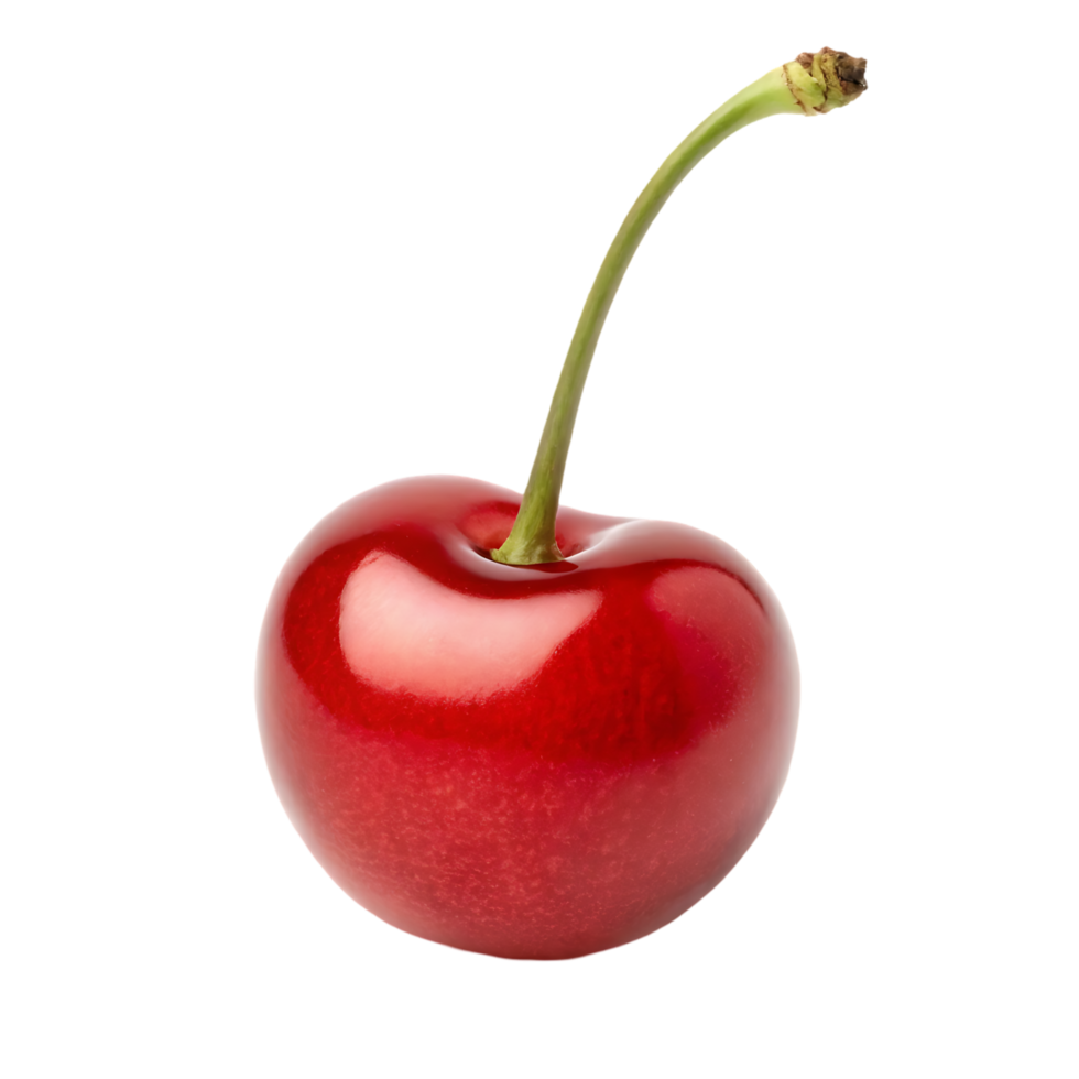 Single ripe red cherry with stem png
